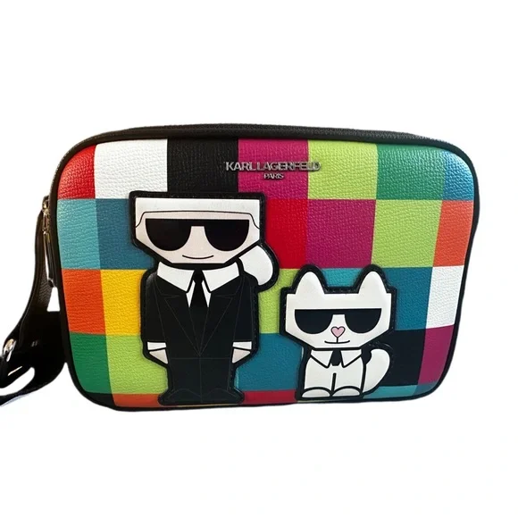 🆕KARL LAGERFELD Paris Maybelle colorblock check crossbody camera shoulder bag - Picture 4 of 12